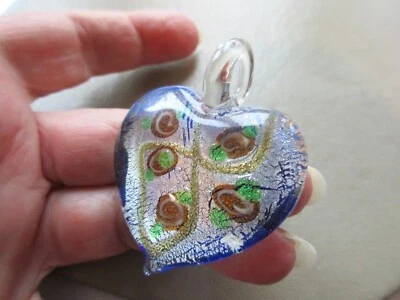 COLLAR COLGANTE GRANDE VINTAGE DICROICO AZUL CRISTAL CORAZÓN AMOR DECLARACIÓN Foto 1 de 4