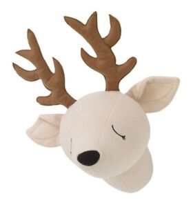 NEW Little Love NoJo Beige/Brown Plush Deer Head-Reindeer w/Antlers Wall Decor