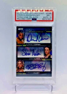 UFC 2014 "Daniel Cormier Ronda Rousey Mcmann" Triple Auto 08/10 PSA 7 Topps - Picture 1 of 4