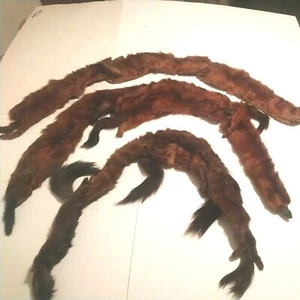 3 Vintage Mink Fur Stole Scarf Collar Wrap 4-5 Full Body Real Animal Brown - Picture 1 of 10