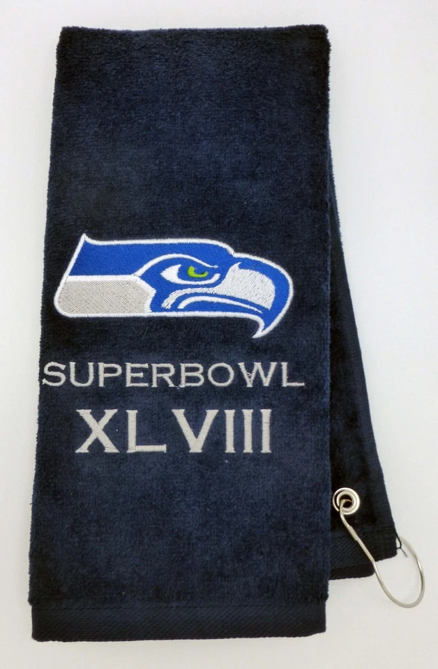 Toalla de golf de mano bordada Seattle Seahawks Superbowl 48 Foto 1 de 1
