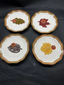 Unique Set of 4- 2005 Boyds Home Chinese Handpainted/ Handmade Small Leaf Plates - Picture 1 of 14