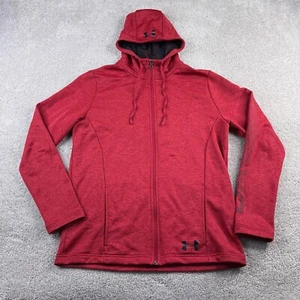 Under Armour Hoodie Mens Medium Red Full Zip Loose Fit Cold Gear Fleece Spellout - Picture 1 of 13