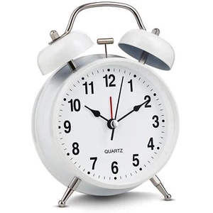 Analog Alarm Clock Extra Loud Twin Bells Retro White 4 Inch Silent Non-Tickin... - Picture 1 of 7