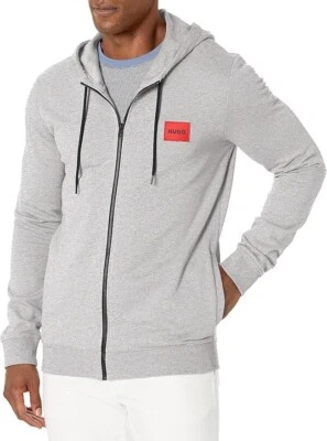 Sudadera con capucha y cremallera gris pequeña con logotipo cuadrado calce regular de HUGO para hombre Foto 1 de 2