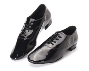 BRAND NEW MEN'S BLACK PATENT FAUX LEATHER BALLROOM DANCE SHOES WITH SUEDE SOLES
