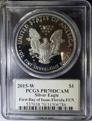 2015-W Silver Eagle First Day-Florida FUN PCGS PR70 DCAM Mercanti Signed (786) - Image 1 of 2