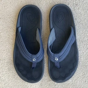 Olukai Hokua Navy Blue / Black Sandals Mens 13 M Flip Flops Beach Thong - Picture 1 of 7