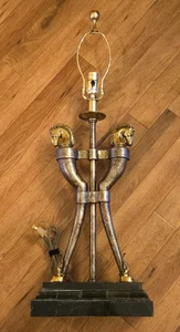 Vintage Maitland Smith Brass & Marble 2-Headed Horse Table Lamp 32" Tested EUC - Picture 1 of 24