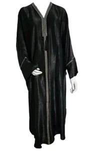 *SS26* Quality Ladies Premium Crushed Satin Frasha Abaya Diamante  Black Size 58 - Picture 1 of 3