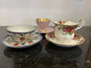 Vintage Mixed Teacup Trio – Royal Albert, Kutani Japan & Italian Lustre Set - Picture 1 of 19