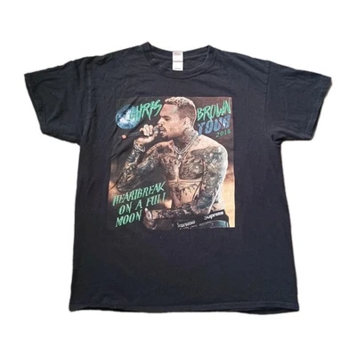 Camiseta Chris Brown Para Hombre L Negra Gráfica Heartbreak On A Full Moon 2018 Tour  Foto 1 de 4