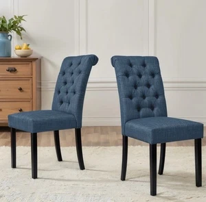 Dining Chairs Set of 2 Upholstered High Back Soft Padded Seat Side Fabric Chairs - Picture 1 of 6