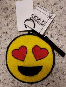 Emoji Retractable ID Holder Yellow Smily Face with Red Heart Eyes - Picture 1 of 2