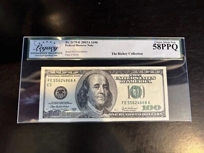 DBR 2003-A $100 FRN Richmond Fr. 2179-E Legacy 58 PPQ Serial FE55624868A - Image 1 of 2