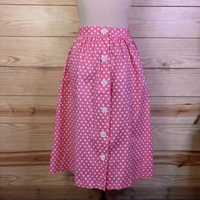 Bettie Page Las Vegas Womens Pink Polk Dot Skirt sz XXL with Flower Buttons - Imagem 1 de 4