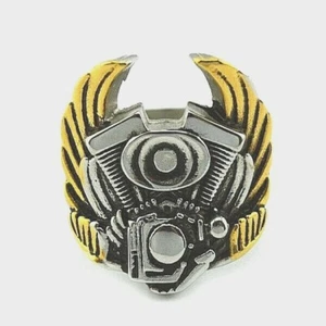 Harley Evolution Engine Ring With Wings Stainless Size 12 - Picture 1 of 3