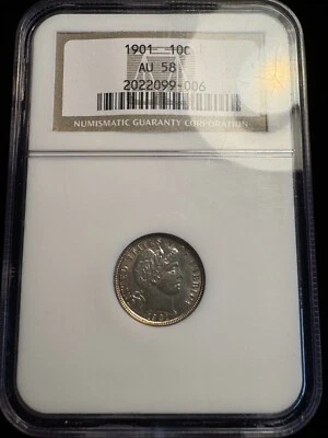 NGC AU58 1901 Barber Dime  - Image 1 of 2