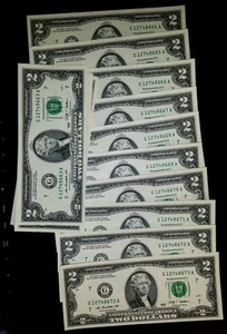 ✯RARE✯ NEW Uncirculated Consecutive Two Dollar Bill Crisp $2 Note 1976 - 2017 ✯ - Picture 1 of 4