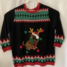 Holiday Time Ugly Christmas Sweater Women's 2X/20W-22W Dog Pom 