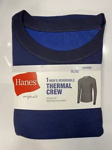 Hanes Men's Thermal Crew long sleeve Warmer comfort Reversible navy ( M ) New - Picture 1 of 2