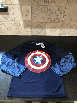 Marvel Avengers CAPTAIN AMERICA Shirt Boys  Large size 8 Comic sleeve - Image 1 of 4