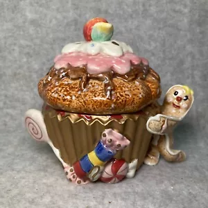 Fitz & Floyd Candy Lane Express Ceramic Cupcake Gingerbread Trinket Dish - Picture 1 of 10