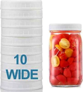 [10 Pack] WIDE Mouth Mason Jar Lids for Ball, Kerr and More - White Plastic Stor - Picture 1 of 8