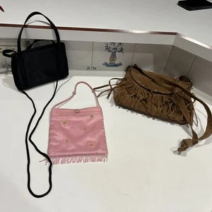 Little girl purses , Three Different: 1 Brown suede, 1 Pink, And1 black silk - Picture 1 of 8