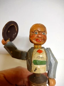 ANRI Puppet Hat Tipping Bottle Stopper Wood Carved Barware Cork Base Geneve - Picture 1 of 4
