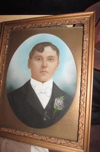 IMPRESIONANTE Foto Antigua Enmarcada Grande 1800 Coloreada/Pintada a Mano del Hombre - Imagen 1 de 9