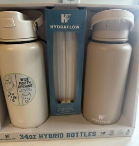 Pack de 2 bouteilles d'eau hybrides Hydra Flow 34 oz - neuves dans leur boîte (crème et bronzage)