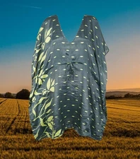 Women's Cruise Caftan Dress, Short Summer Kaftan Dress Gray Printed Recycle M-XL