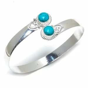 Grün Türkis Edelstein Handarbeit 925 Sterling Silber Schmuck Armreif Gr. 7-8 - Bild 1 von 1