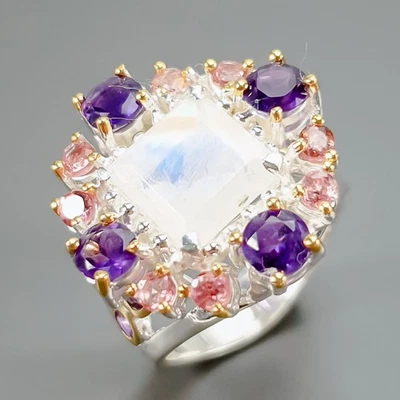 Ювелирные изделия натуральный лунный камень кольцо 925 пробы размер 7,75/R424714 - Изображение 1 из 4