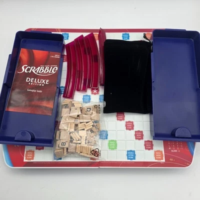 Hasbro Scrabble 2010 Deluxe Edition Blue Board Game 16807 Plastic Case Travel - Image 1 of 4