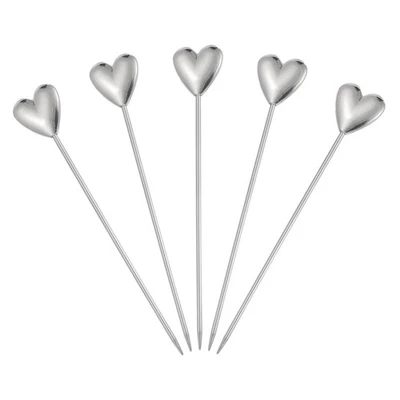 5 Pcs Stainless Steel Cocktail Picks, 4.5 Inch Silver (Heart) Foto 1 de 4