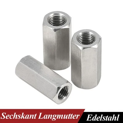 M3-M6 Sechskant Langmutter Gewindemuffen Verbindungsmuttern 304 Edelstahl - Bild 1 von 4