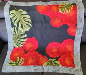 ECHO vintage Silk Scarf with roses, monstera leaves and a faux snakeskin border - Picture 1 of 9