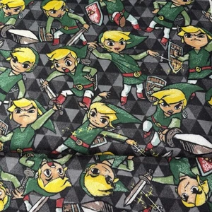 Zelda Flannel Fabric Sword And Sheild Cotton Link in Action Yard & Half Yard - Picture 1 of 4