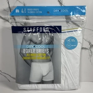 4 Pack of Stafford Dry + Cool Boxer Briefs Blended Cotton Men’s Size Small White - Picture 1 of 7