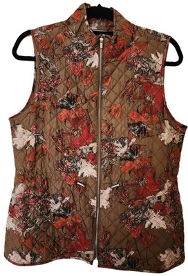 Chaleco acolchado CHICOS TALLA 1 estampado de flores silvestres cordón elástico cremallera completa marrón OTOÑO Foto 1 de 3