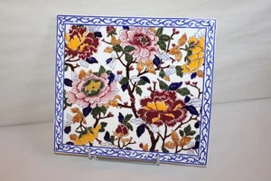 Plat décoratif en faïence de Gien, décor Pivoines, dimensions 29.5 x 26.5 cm - Imagen 1 de 8