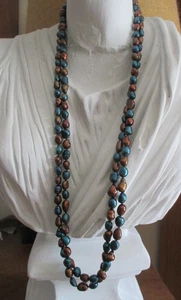 60" Fresh Water Pearl Necklace Copper & Teal Pearl Strand - Picture 1 of 9