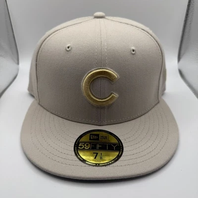 New Era 59Fifty Chicago Cubs Stone/Gold Colorpack Fitted Hat Size 7 1/8 - Image 1 of 4