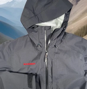 Mammut Dry Tech Premium Jacket Men M Black Full Zip Water/WindProof Hooded-EUC - Picture 1 of 18