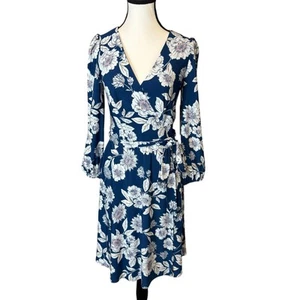 Eliza J blau weiß Blumen Langarm Kleid Neu mit Etikett - Bild 1 von 9