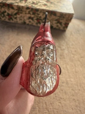 Rare Antique Small Mercury Glass Double Sided Santa Form Ornament Feather Tree - Image 1 of 4