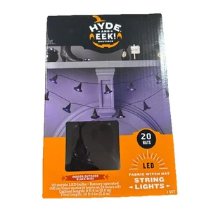 Hyde And Eek Purple LED Lights Indoor/outdoor Black Wire Halloween 20 Hats - Picture 1 of 4