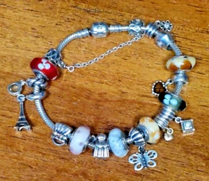 Authentisches Pandora Sterlingsilber & Murano 8 Zoll Bettelarmband - 16 Charms - 64 g - Bild 1 von 3